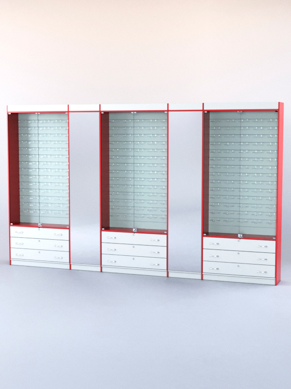 Комплект витрин и шкафов-накопителей с зеркалом №3 Белый + Солнечный цвет