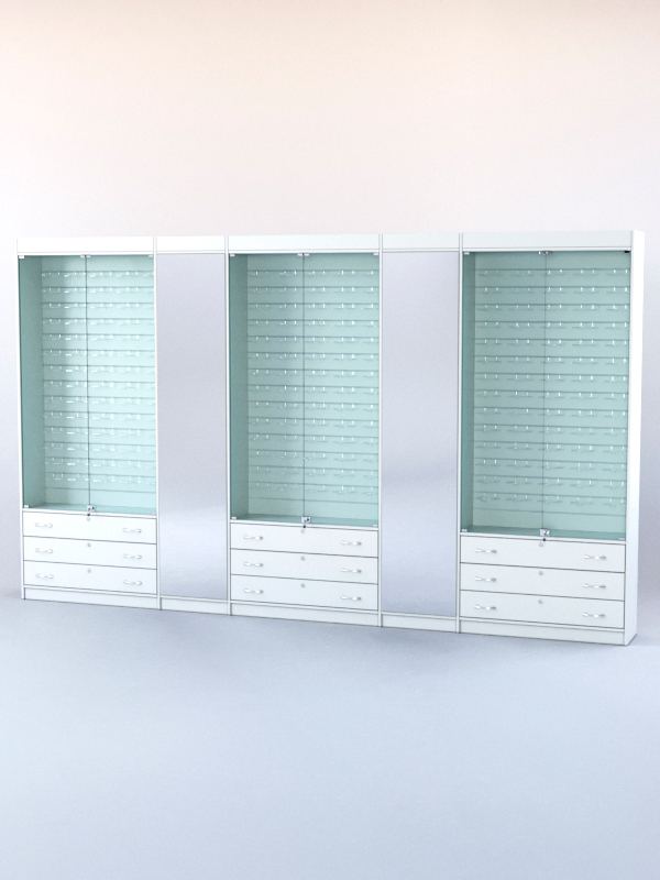 Комплект витрин и шкафов-накопителей с зеркалом №3 Белый