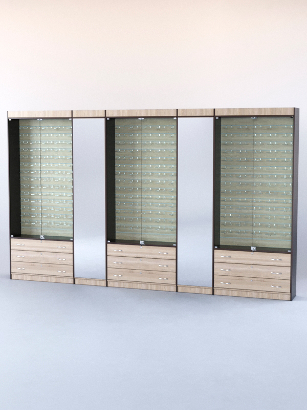 Комплект витрин и шкафов-накопителей с зеркалом №3 Дуб Сонома и Дуб Венге