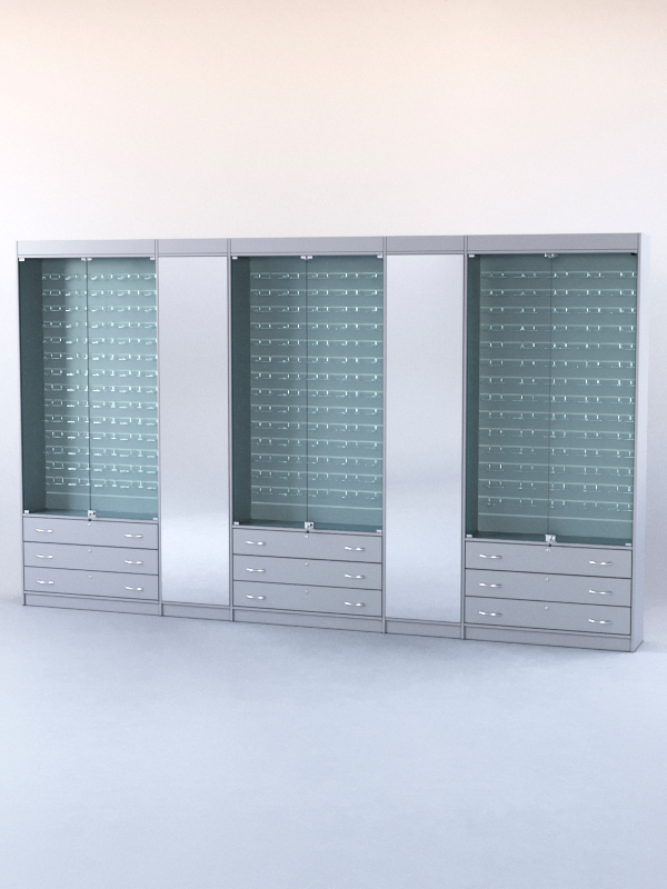 Комплект витрин и шкафов-накопителей с зеркалом №3 Серый