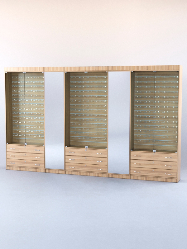 Комплект витрин и шкафов-накопителей с зеркалом №3 Кокоболо натуральный Н3012 ST22
