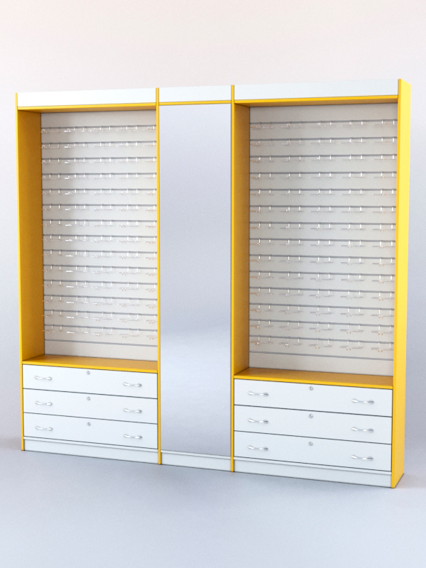 Комплект витрин и шкафов-накопителей с зеркалом №4 Белый + Солнечный цвет