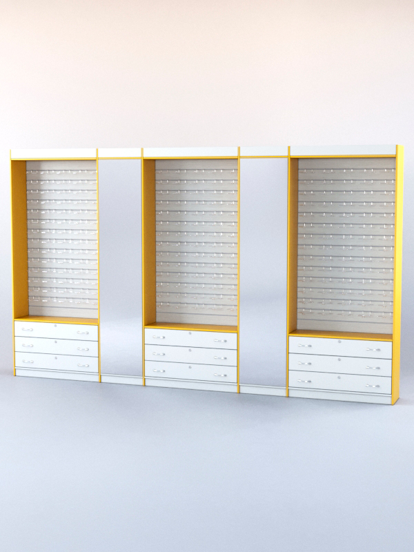 Комплект витрин и шкафов-накопителей с зеркалом №1 Белый + Солнечный цвет