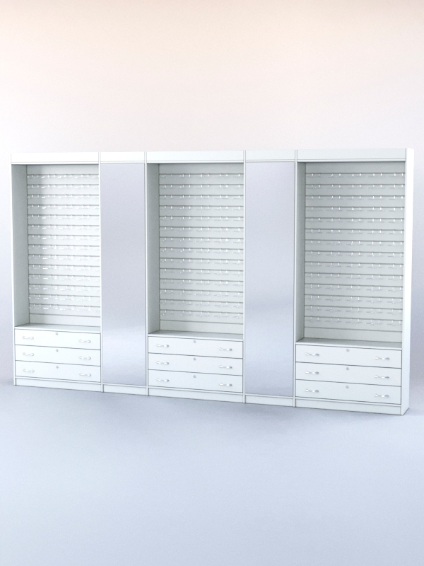 Комплект витрин и шкафов-накопителей с зеркалом №1 Белый