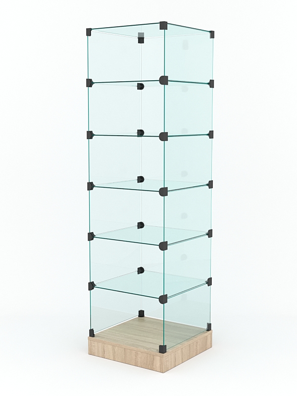 Витрина стеклянная "КУБ" №502 стаканчик (без дверок, передняя стенка - стекло) Дуб Сонома