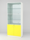 Витрина для аптек №4-3 задняя стенка зеркало, Белый-Цитрусовый желтый