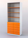 Шкаф для аптек №6 с 10-ю ящиками задняя стенка ДВП., Белый + Оранжевый