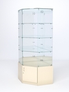 Витрина стеклянная "ИСТРА" угловая №116 пятигранная (без дверки, задние стенки - зеркало), Крем Вайс