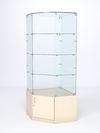 Витрина стеклянная "ИСТРА" угловая №115 пятигранная (без дверки, задние стенки - стекло), Крем Вайс