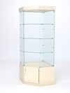 Витрина стеклянная "ИСТРА" угловая №113 пятигранная (без дверки, задние стенки - стекло), Крем Вайс