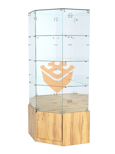 Витрина стеклянная "ИСТРА" угловая №16 пятигранная (с дверкой, задние стенки - зеркало)