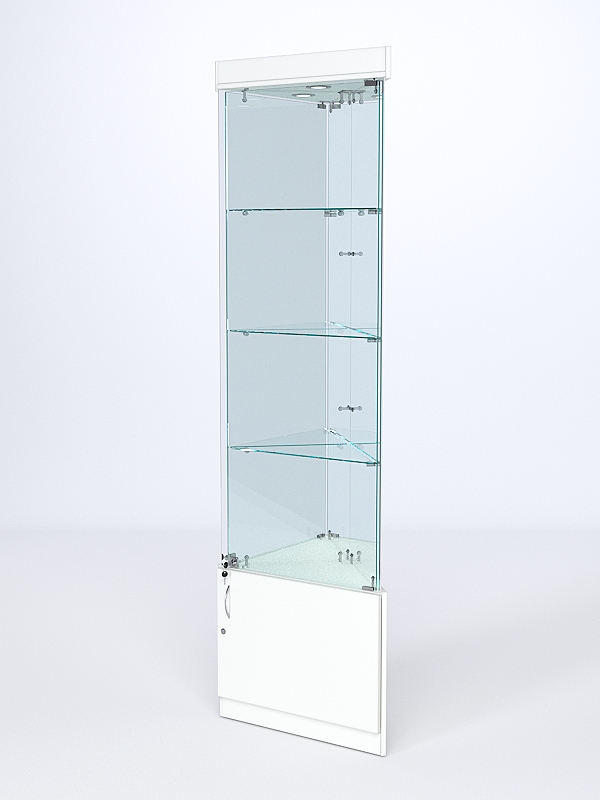 Витрина стеклянная "ИСТРА" угловая №3-У трехгранная (с дверками, бока - зеркало) Белый
