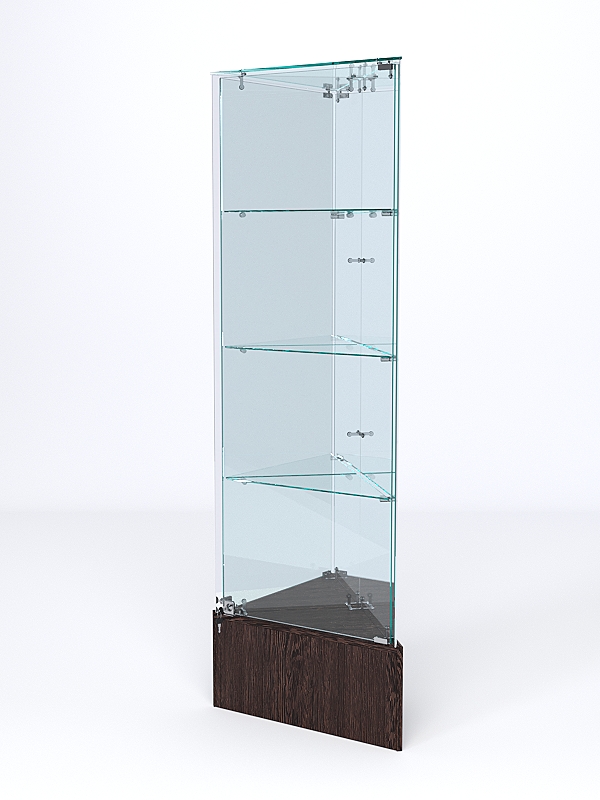 Витрина стеклянная "ИСТРА" угловая №12-У трехгранная (с дверками, бока - зеркало) Дуб Венге