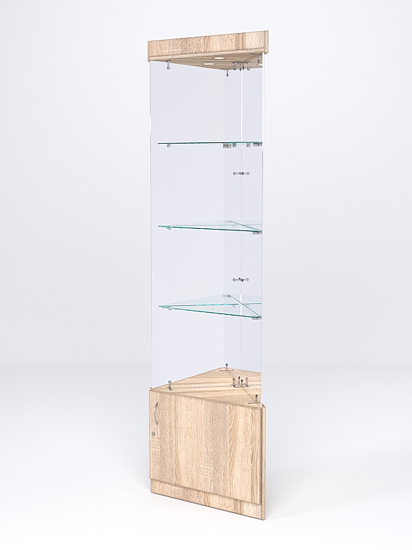 Витрина стеклянная "ИСТРА" угловая №103-У трехгранная (без дверок, бока - зеркало) Дуб Сонома