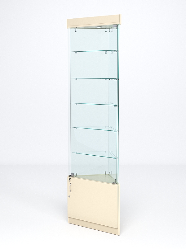 Витрина стеклянная "ИСТРА" угловая №501-У трехгранная (с дверками, бока - стекло) Крем Вайс
