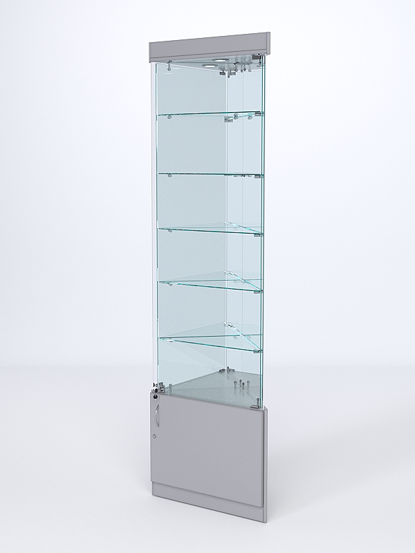 Витрина стеклянная "ИСТРА" угловая №503-У трехгранная (с дверками, бока - зеркало) Серый