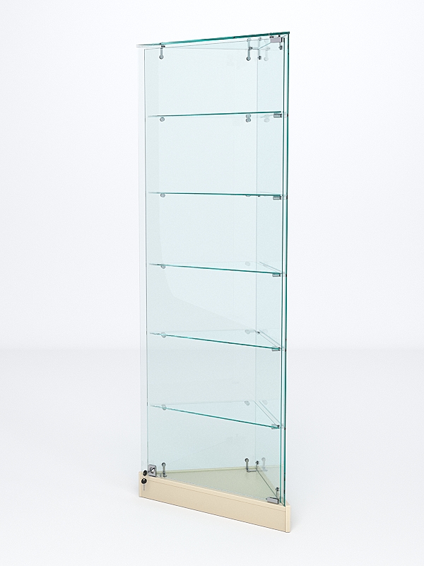 Витрина стеклянная "ИСТРА" угловая №501ХП-У трехгранная (с дверками, бока - стекло) Крем Вайс