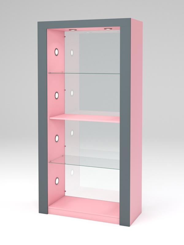 Стеллаж "АФРОДИТА" №4-5 (задняя стенка - стекло) Фламинго розовый и Темно-серый