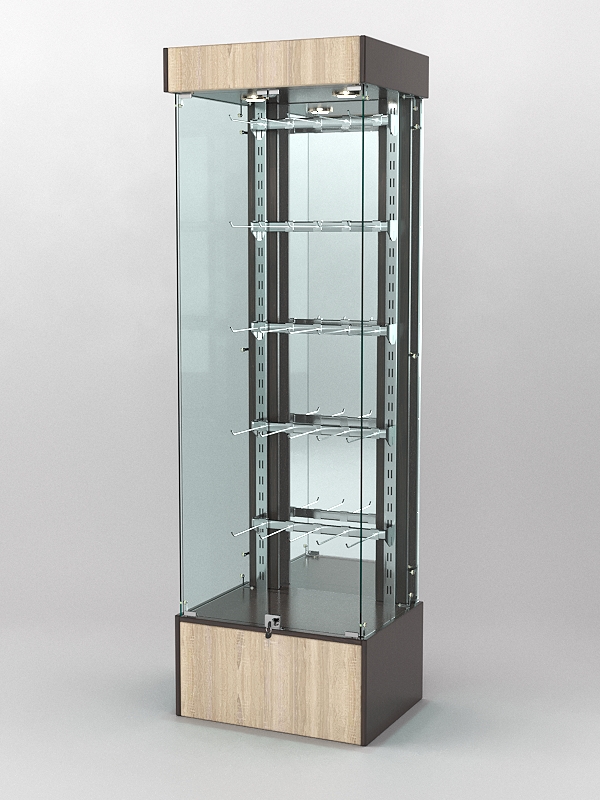 Витрина "КАЛЛИСТА" №4-2 с регулируемыми навесными элементами (задняя стенка - зеркало) Дуб Венге и Дуб Сонома
