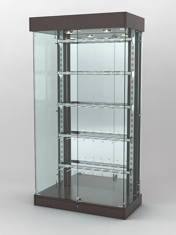 Витрина "КАЛЛИСТА" №5-2 с регулируемыми навесными элементами (задняя стенка - зеркало) Дуб Венге