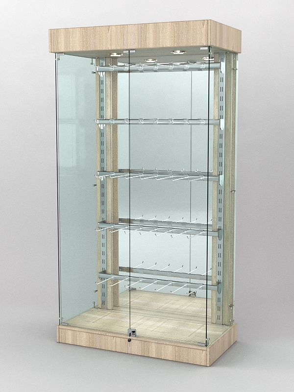 Витрина "КАЛЛИСТА" №5-2 с регулируемыми навесными элементами (задняя стенка - зеркало) Дуб Сонома