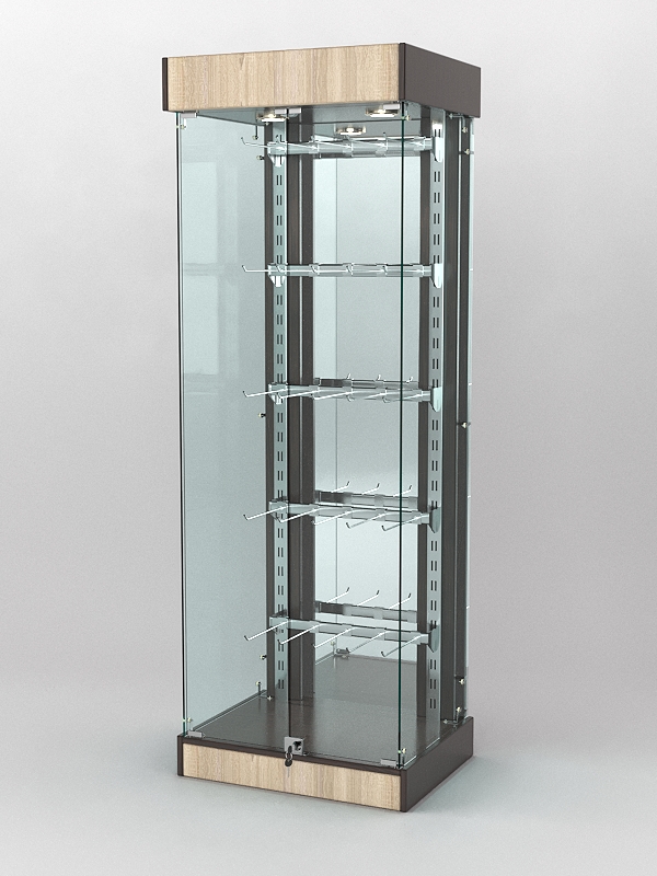 Витрина "КАЛЛИСТА" №6-2 с регулируемыми навесными элементами (задняя стенка - зеркало) Дуб Венге и Дуб Сонома