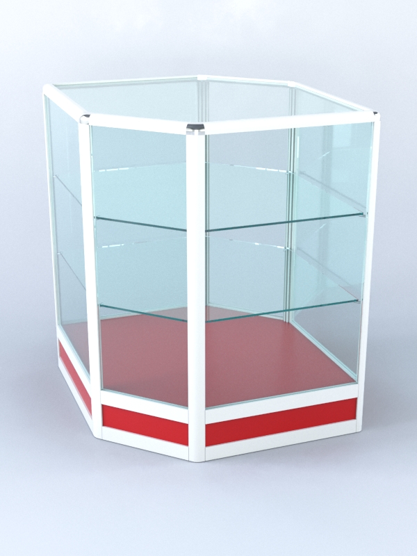 Прилавок из профиля угловой шестигранный №4 (без дверок) Красный + Белый