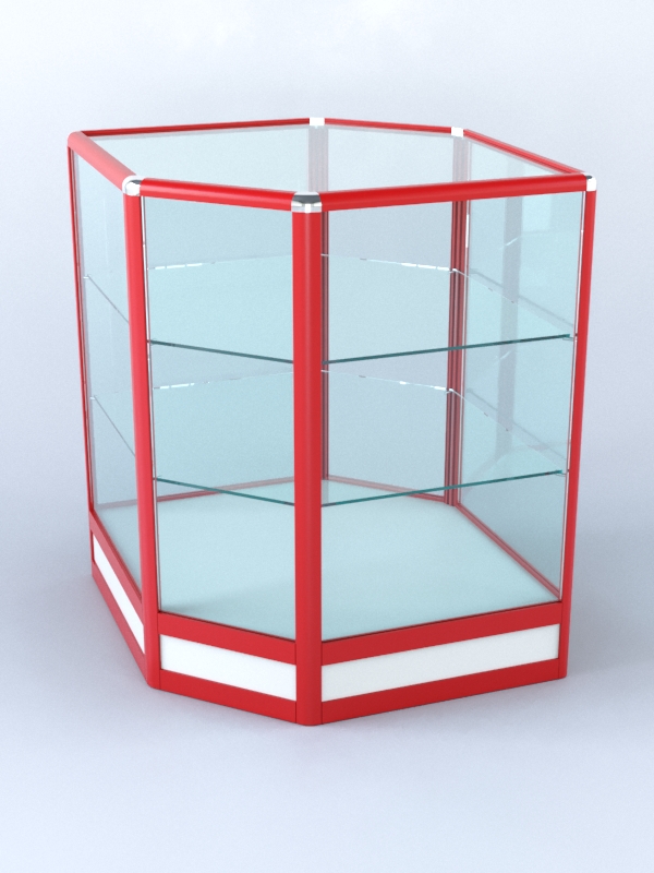 Прилавок из профиля угловой шестигранный №4 (без дверок) Белый + Красный