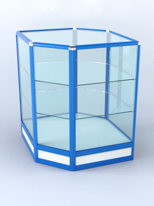 Прилавок из профиля угловой шестигранный №4 (без дверок) Белый + Делфт голубой