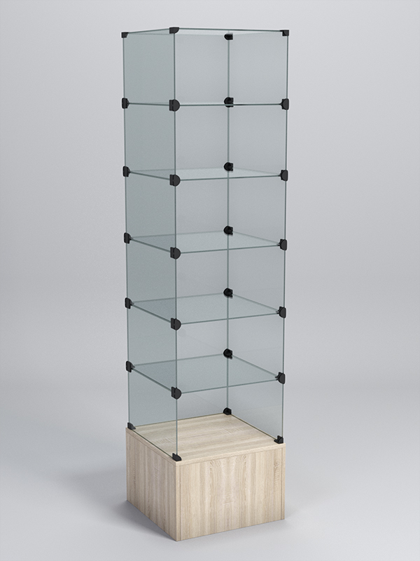 Витрина стеклянная "КУБ" №610 стаканчик (без дверок, передняя стенка - стекло) Дуб Сонома