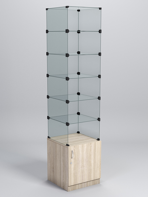 Витрина стеклянная "КУБ" №606 стаканчик (без дверок, передняя стенка - стекло) Дуб Сонома