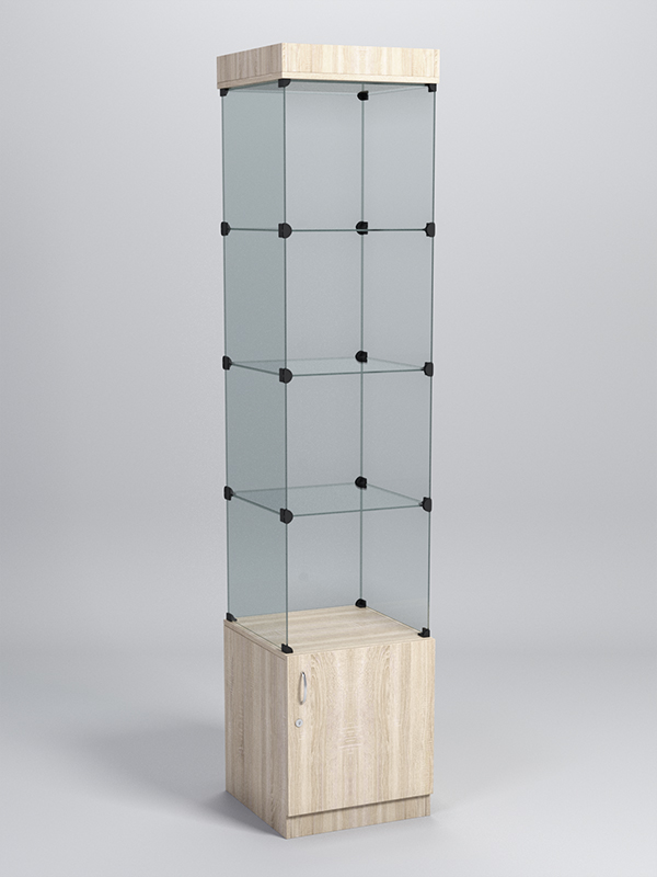 Витрина стеклянная "КУБ" №2-СТ стаканчик (без дверок, передняя стенка - стекло) Дуб Сонома
