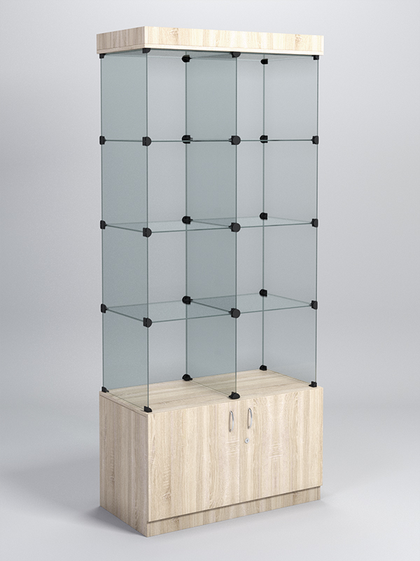 Витрина стеклянная "КУБ" №1 (без дверок, передняя стенка - стекло) Дуб Сонома