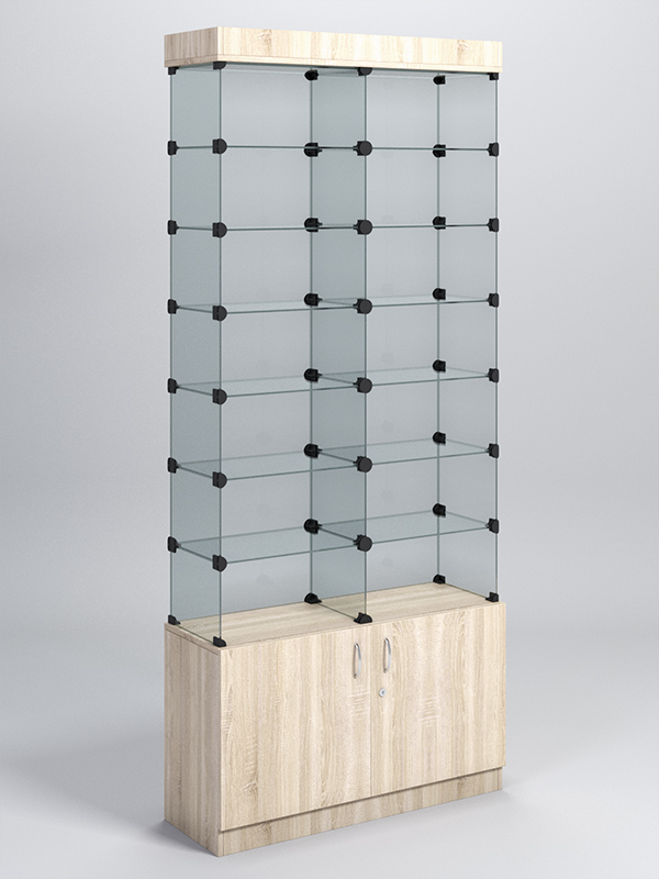 Витрина стеклянная "КУБ" №31 (без дверок, передняя стенка - стекло) Дуб Сонома