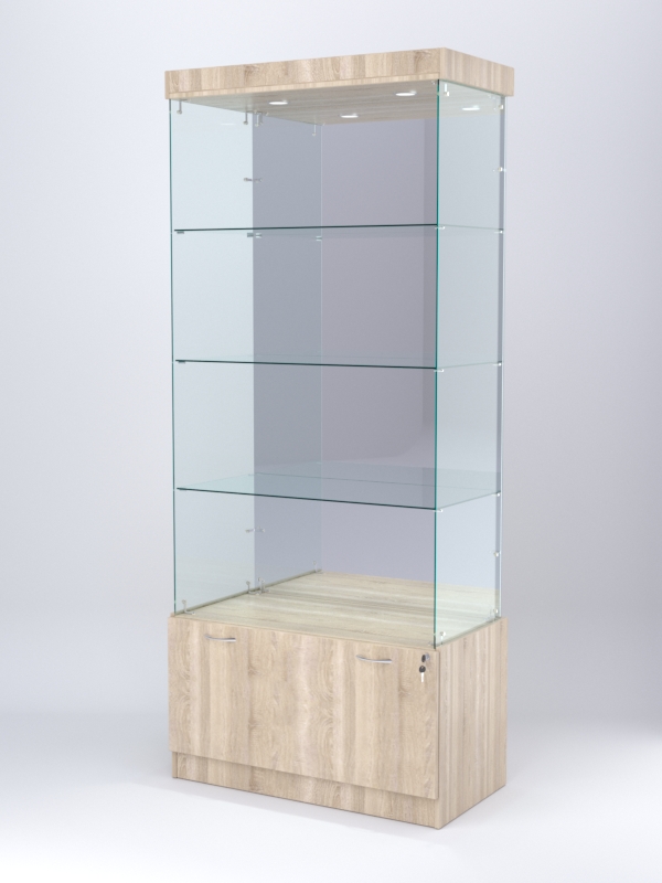 Витрина стеклянная "КРИСТАЛЛ" №103 (без дверок, задняя стенка - зеркало) Дуб Сонома