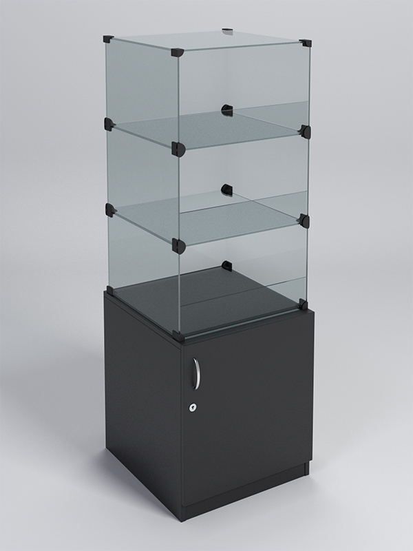 Прилавок "КУБ" №2-КО (без стеклянных дверок, передняя стенка - стекло) Черный