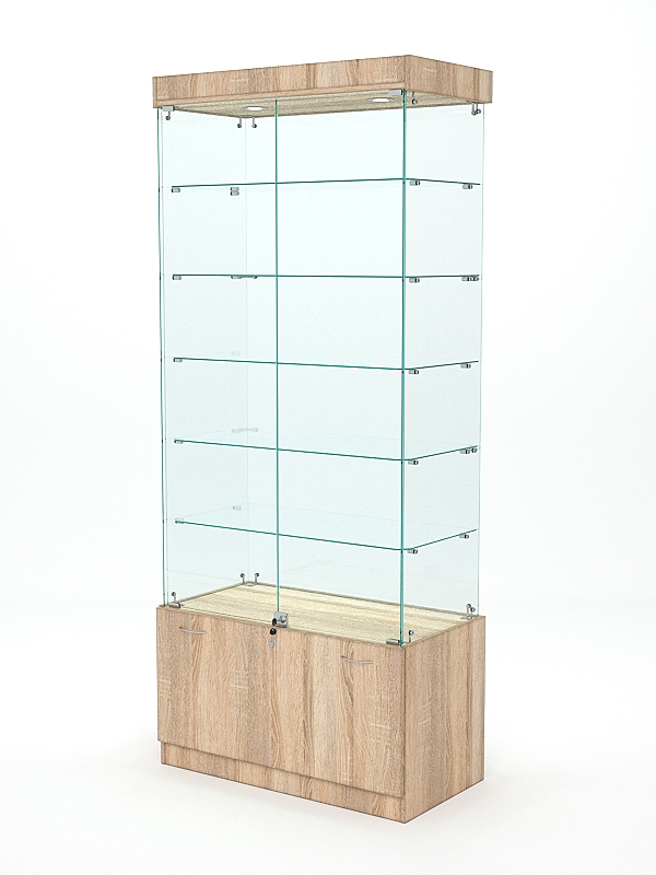 Витрина стеклянная "КРИСТАЛЛ" №501 (с дверками, задняя стенка - стекло) Дуб Сонома