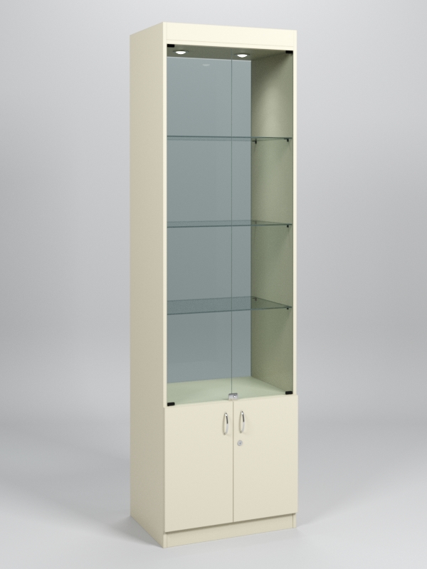 Витрина №1-2-600 (с дверками, задняя стенка - стекло) Крем Вайс